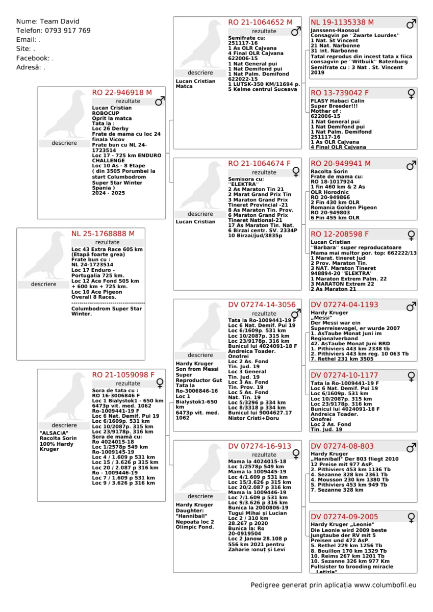 43. Extra Race 605km VALE DE FREIXO - PORTUGAL,
46. Ace Pigeon 7 races,
59. Ace Fond 515km + 605km
Derby Superstar Winter Edition Season 2025 - 2026 

TEAM DAVID
 NL 25 1768888 